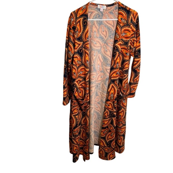 Lularoe Sarah Duster Open Cardigan Orange Paisley M - Picture 1 of 10